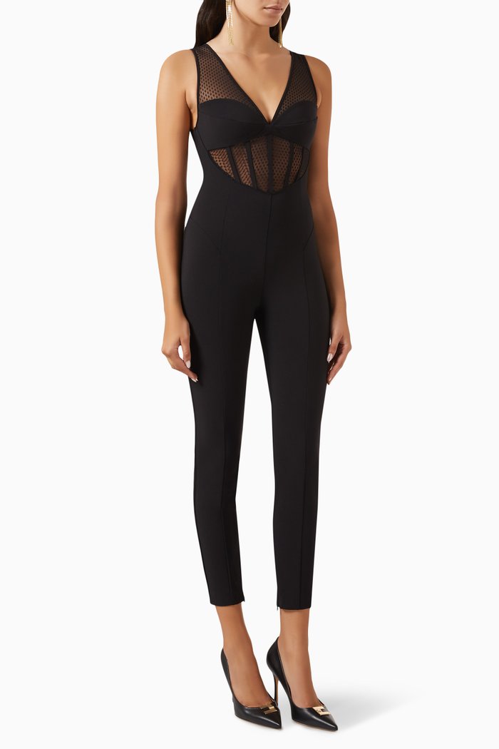 

Bustier Tulle Insert Jumpsuit, Black