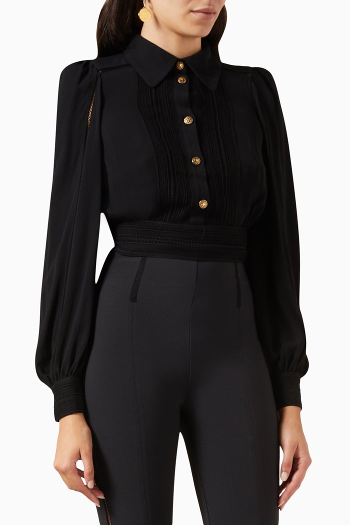 

Cropped Blouse in Viscose Georgette, Black