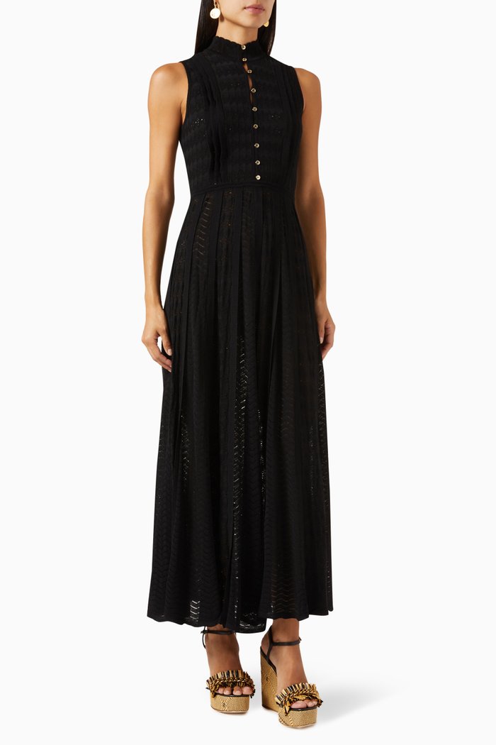 

Sleeveless Maxi Dress in Lace Crochet Stitch, Black