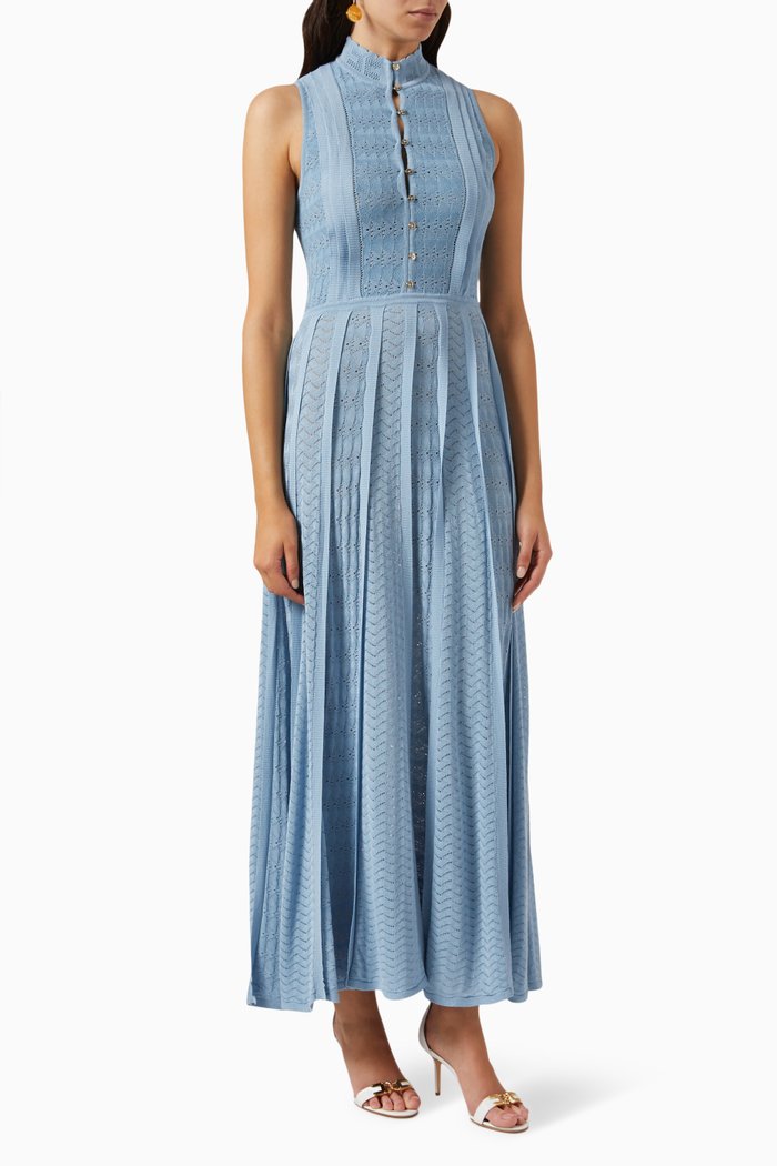 

Sleeveless Maxi Dress in Lace Crochet Stitch, Blue