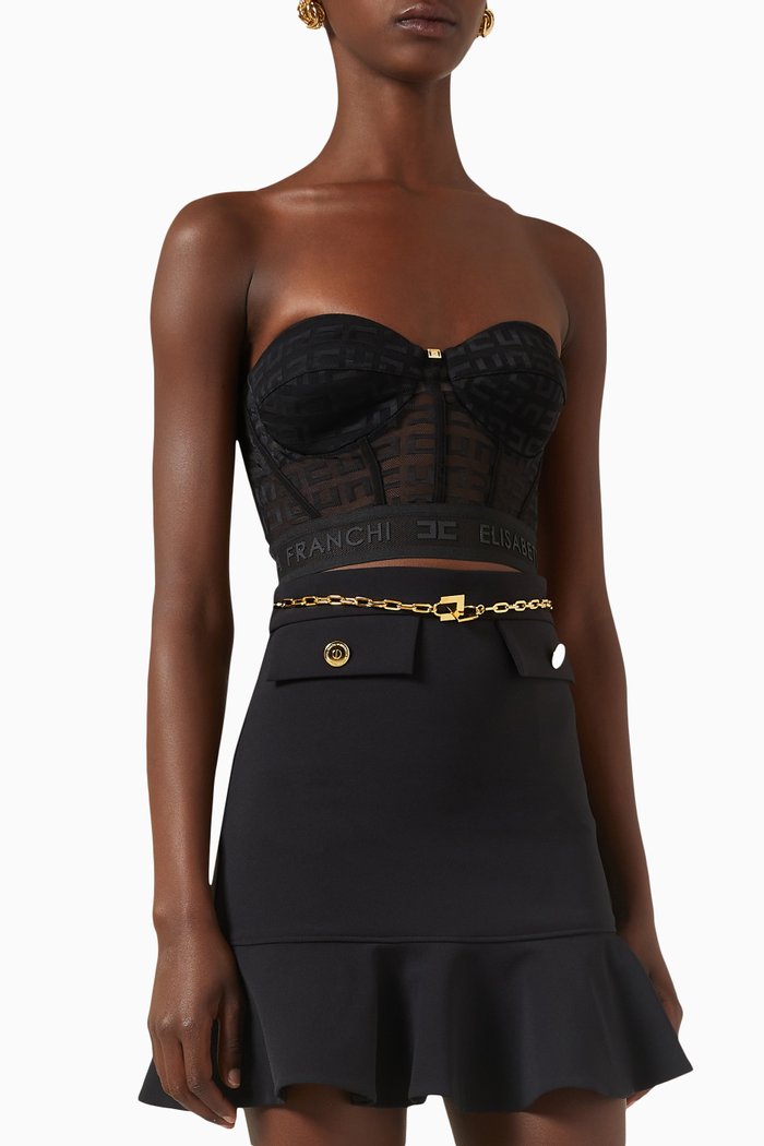 

Logo Bustier Top in Lace, Black