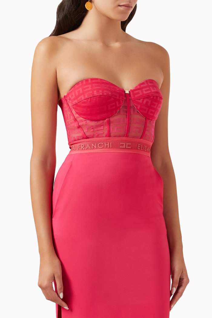 

Logo Bustier Top in Lace, Pink