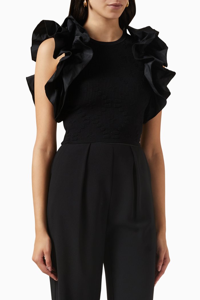 

Embossed Diamond Ribbed Top in Viscose, Black