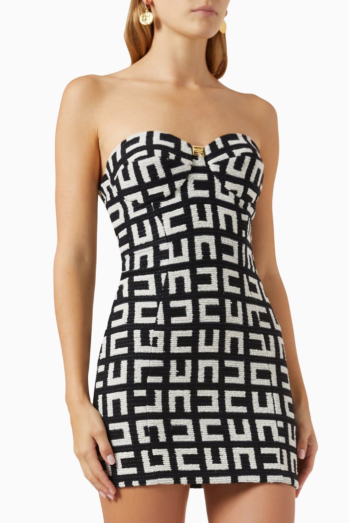 

Strapless Mini Dress in Tweed, Black