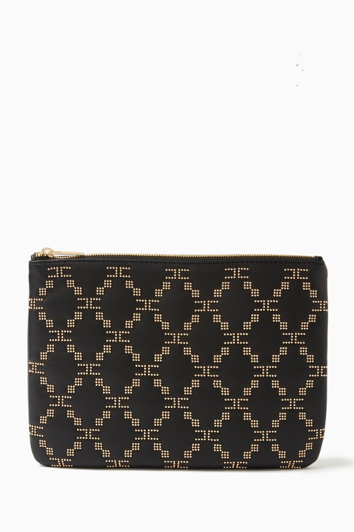 

Large Studded Pouch in Faux Leather, Black