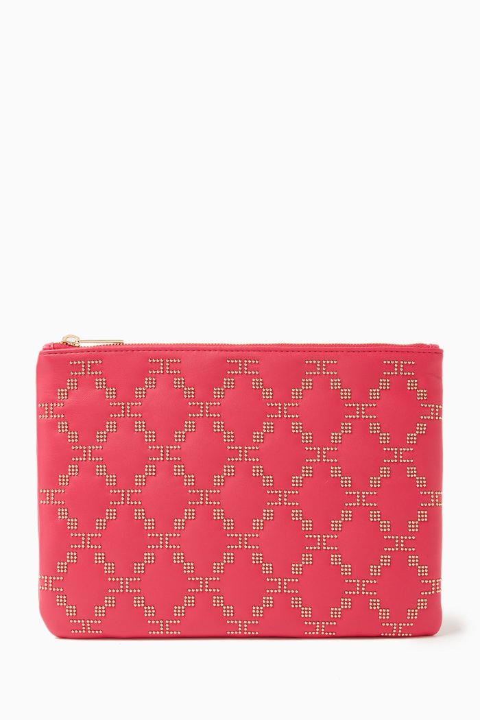 

Large Studded Pouch in Faux Leather, Pink