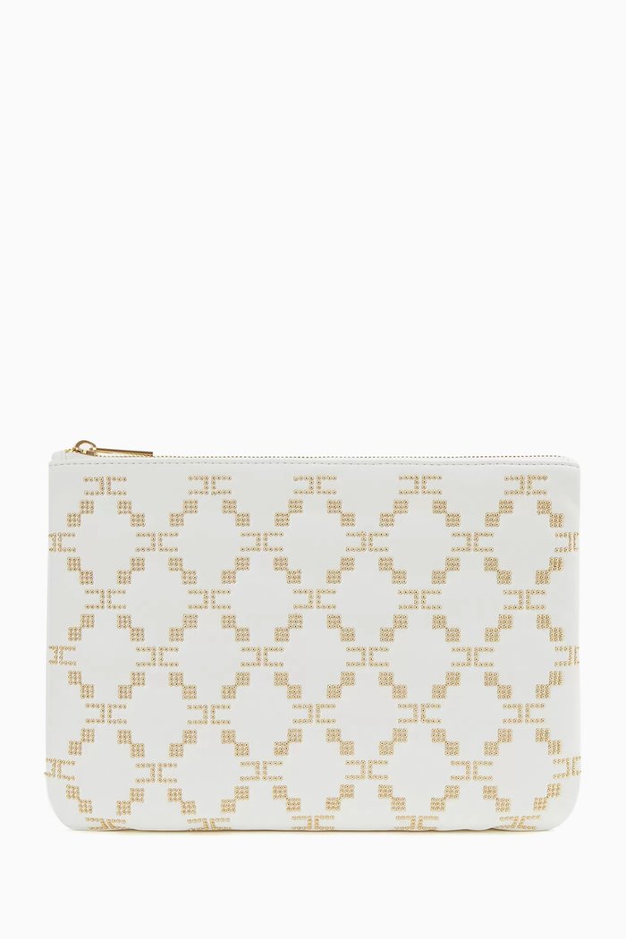 

Large Studded Pouch in Faux Leather, White