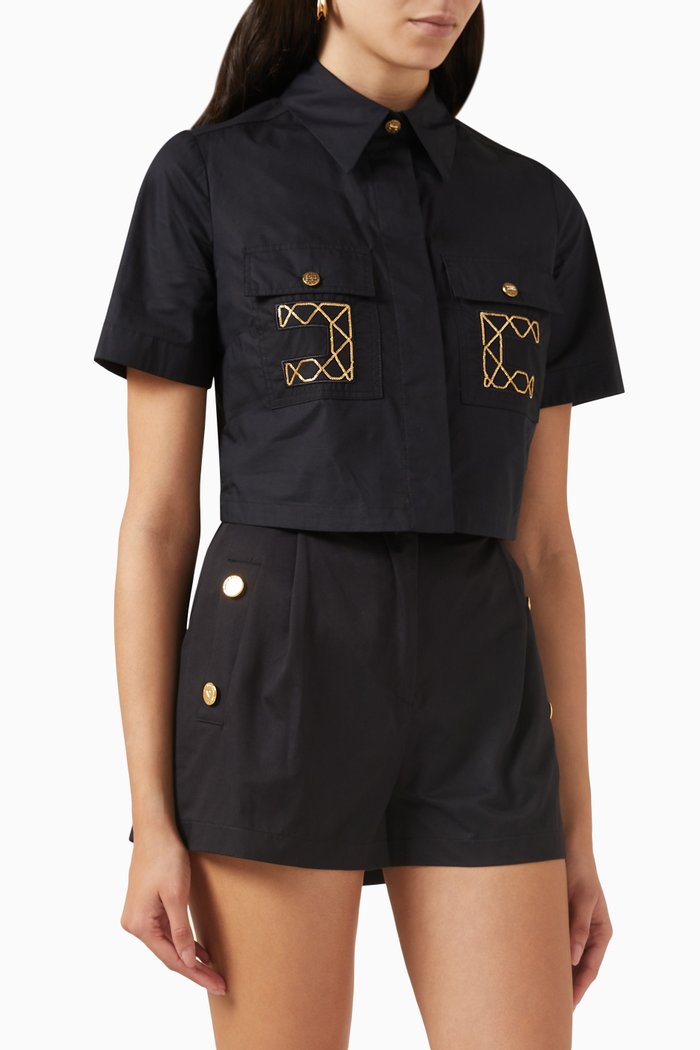 

Cropped Shirt in Cotton Poplin, Black