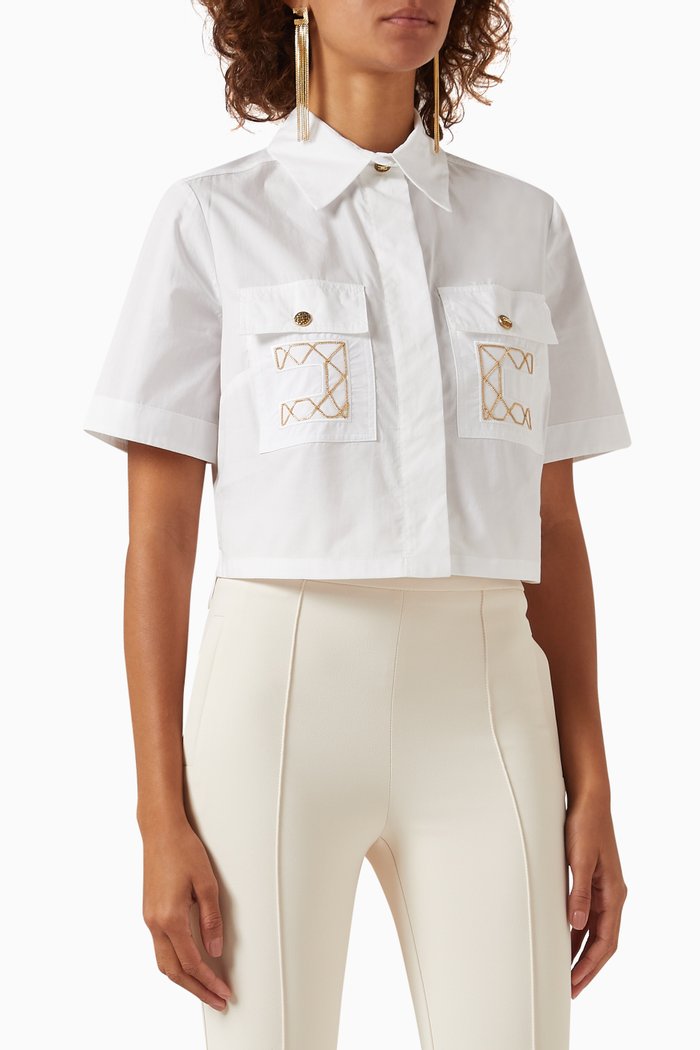 

Cropped Shirt in Cotton Poplin, White