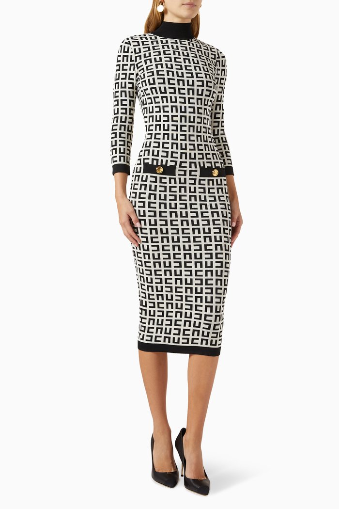 

High-collar Midi Dress in Knit, Neutral