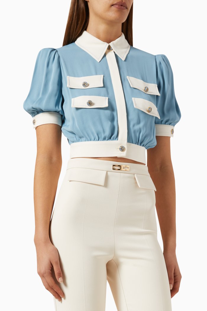 

Cropped Blouse in Georgette, Blue
