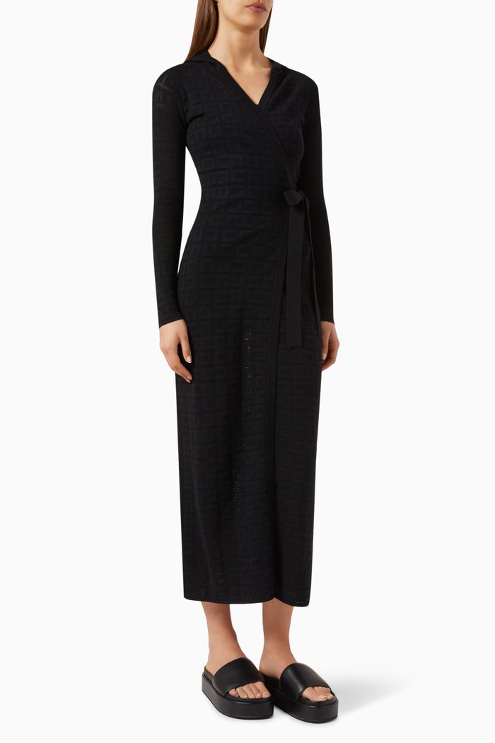 

Net-stitch Logo Dressing Gown in Viscose, Black