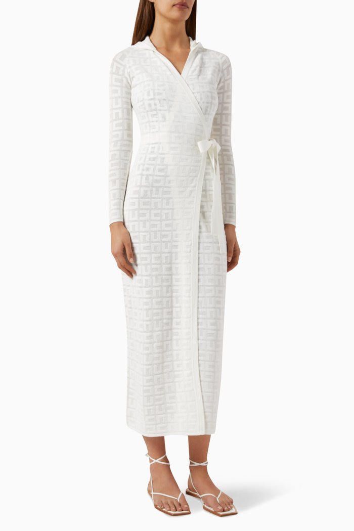 

Net-stitch Logo Dressing Gown in Viscose, White