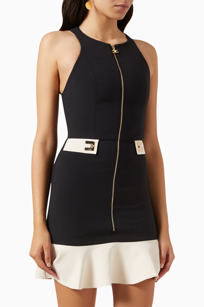 

Turn-lock Plaques Mini Dress in Stretch-crepe, Black