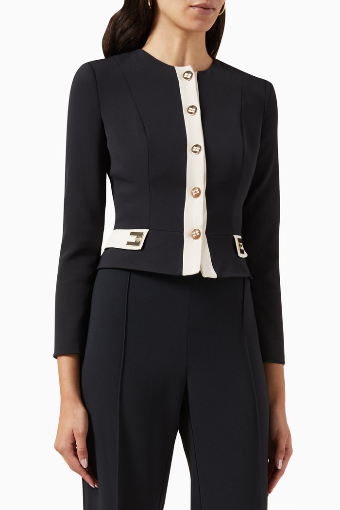 Single-breasted Jacket in Stretch Crepe, Black