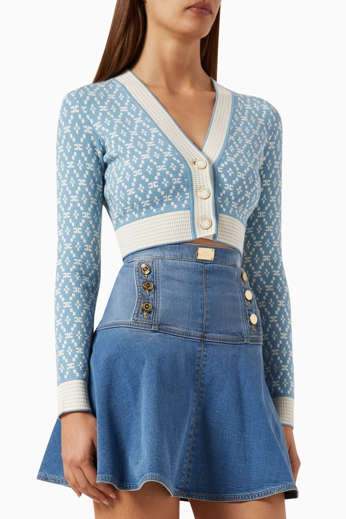 

Diamond Motif Cropped Cardigan in Viscose Jacquard, Blue