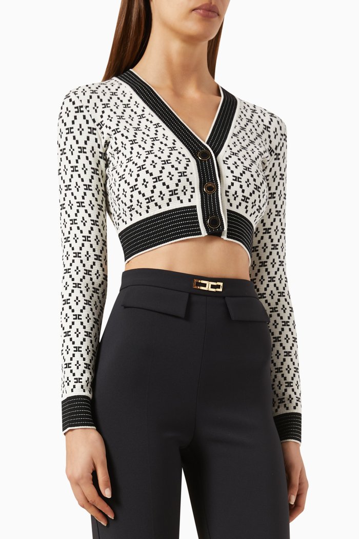 

Diamond Motif Cropped Cardigan in Viscose Jacquard, Neutral