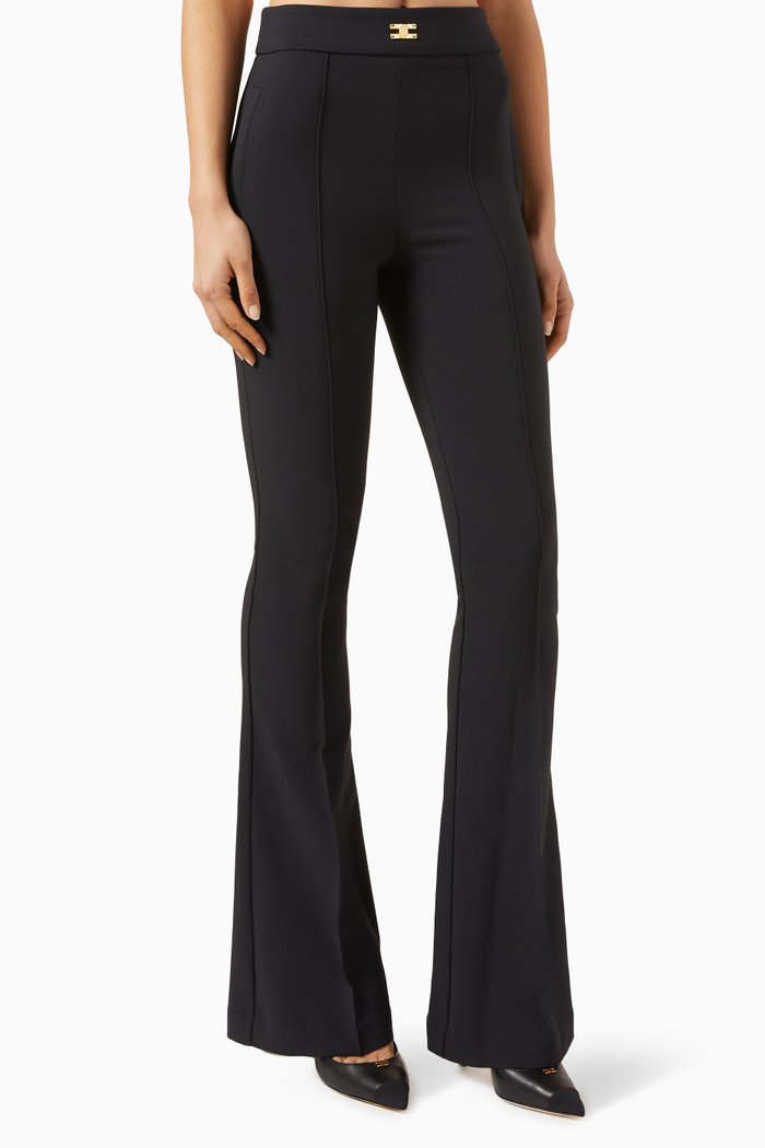 

Flared Pants in Stretch Crepe, Black