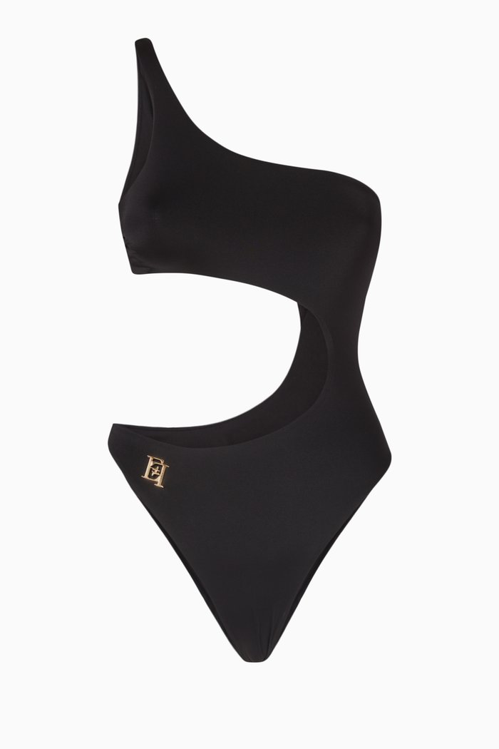 EF One-shoulder One-piece Swimsuit in Stretch Nylon, Black