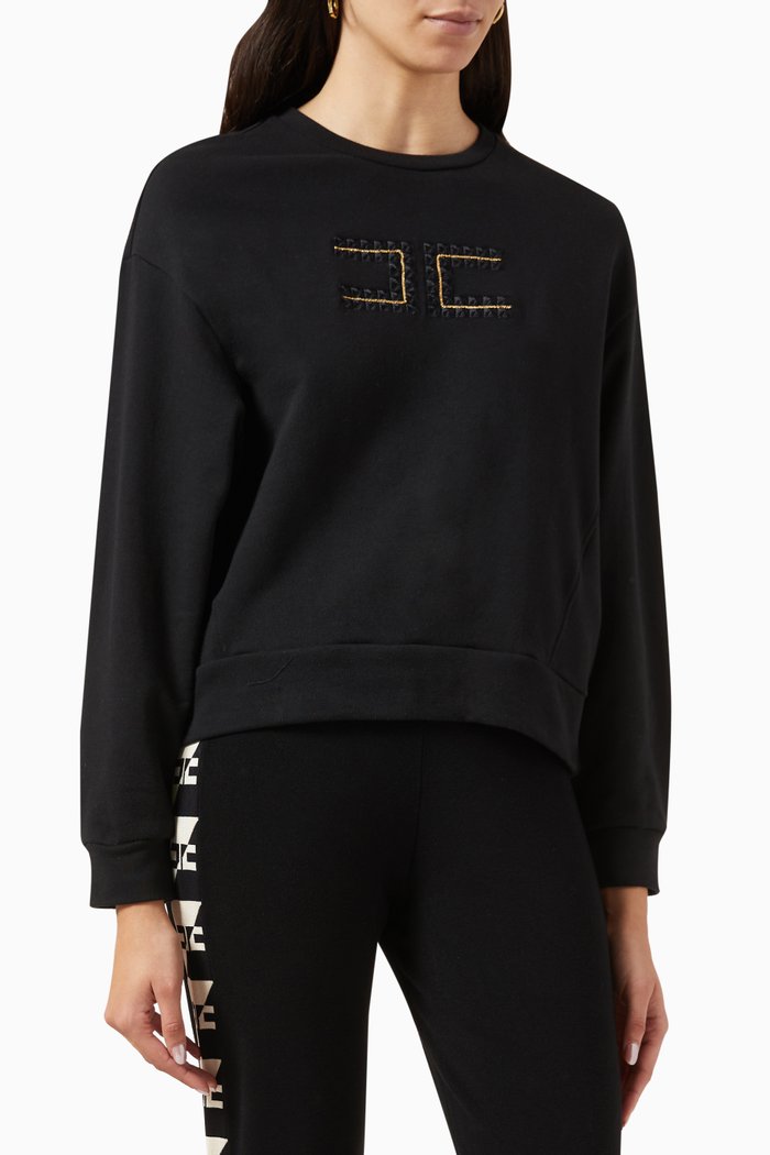 Logo-embroidered Crewneck Sweatshirt in Fleece, Black