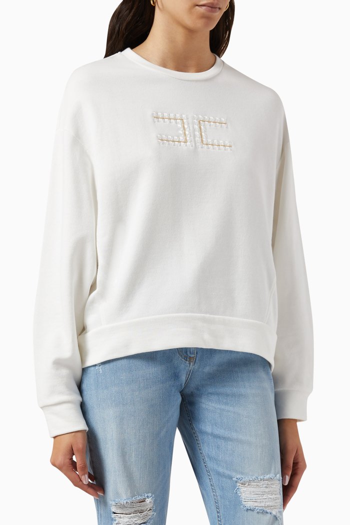 

Logo-embroidered Crewneck Sweatshirt in Fleece, White