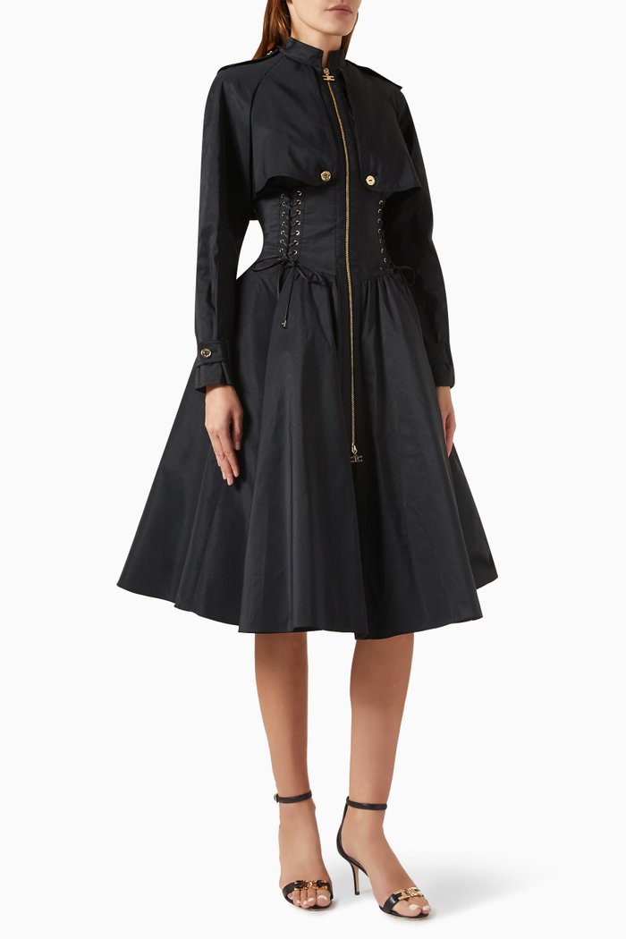

Ottoman Dustier Coat Midi Dress in Taffeta, Black