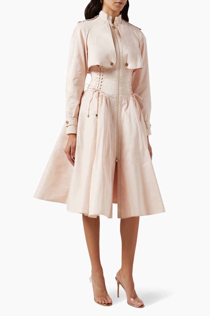 

Ottoman Dustier Coat Midi Dress in Taffeta, Pink