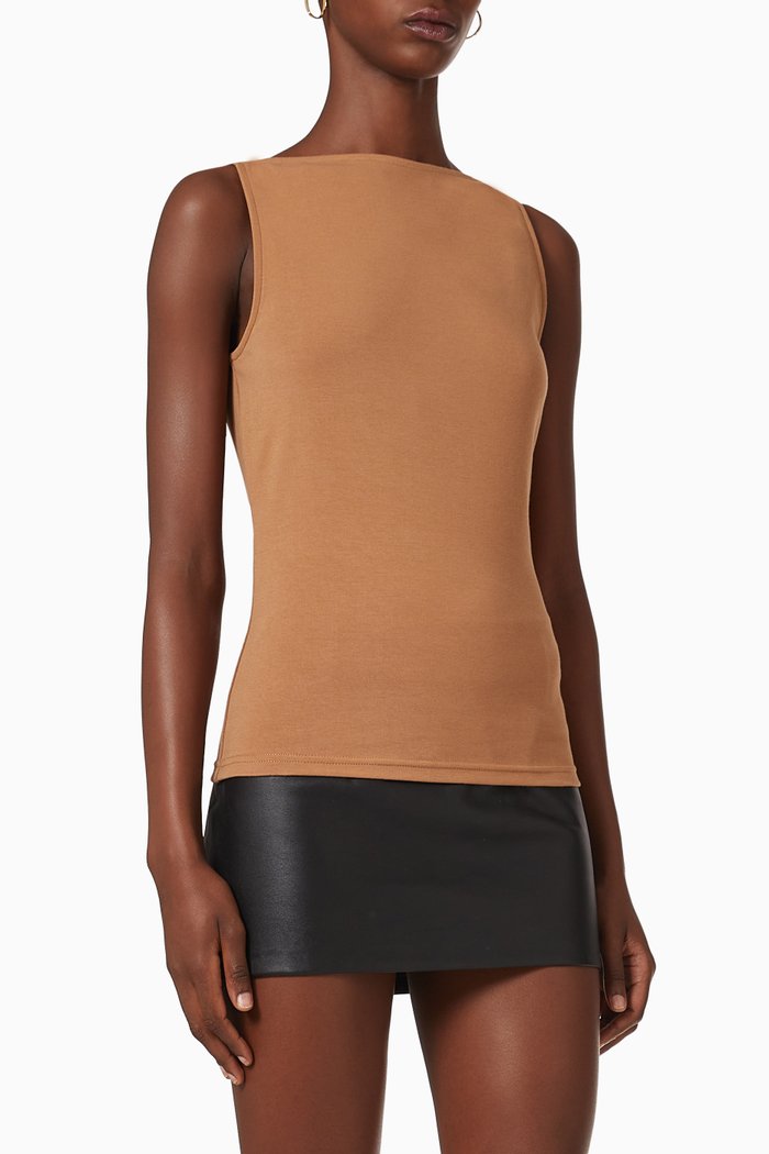 

Rue Tank Top in Stretch Cotton-jersey, Brown