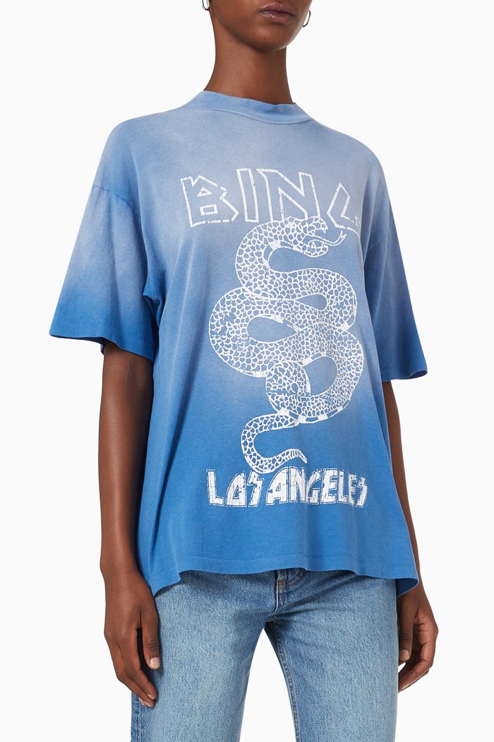 

Ashton Snake-print T-shirt in Slub Jersey, Blue