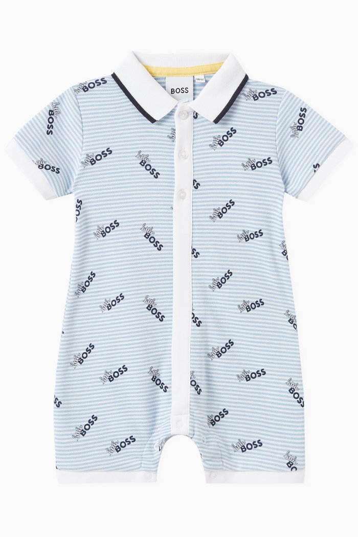 

Striped Logo-print Bodysuit in Cotton-jersey, Blue
