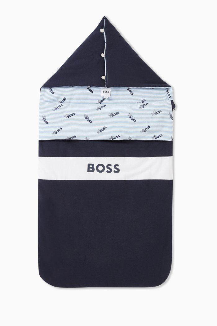 Logo Print Sleeping Bag in Cotton, Blue