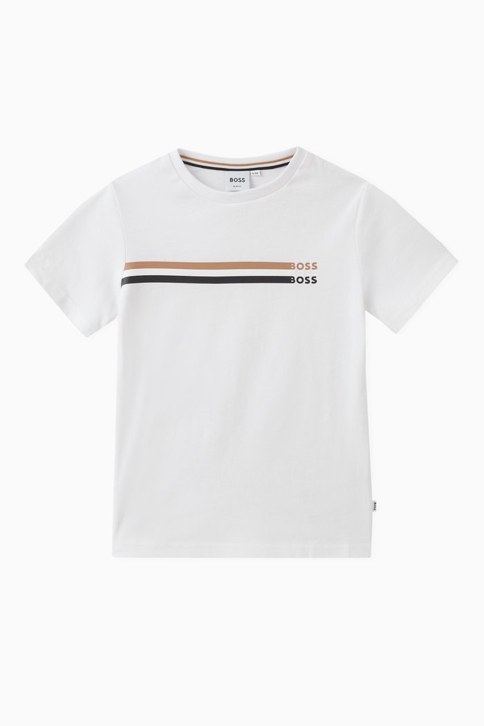 

Stripe Logo Print T-Shirt in Cotton, White