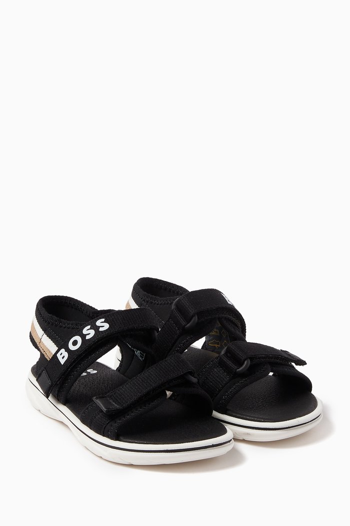 Logo Bi-colour Sandals in Textile, Black
