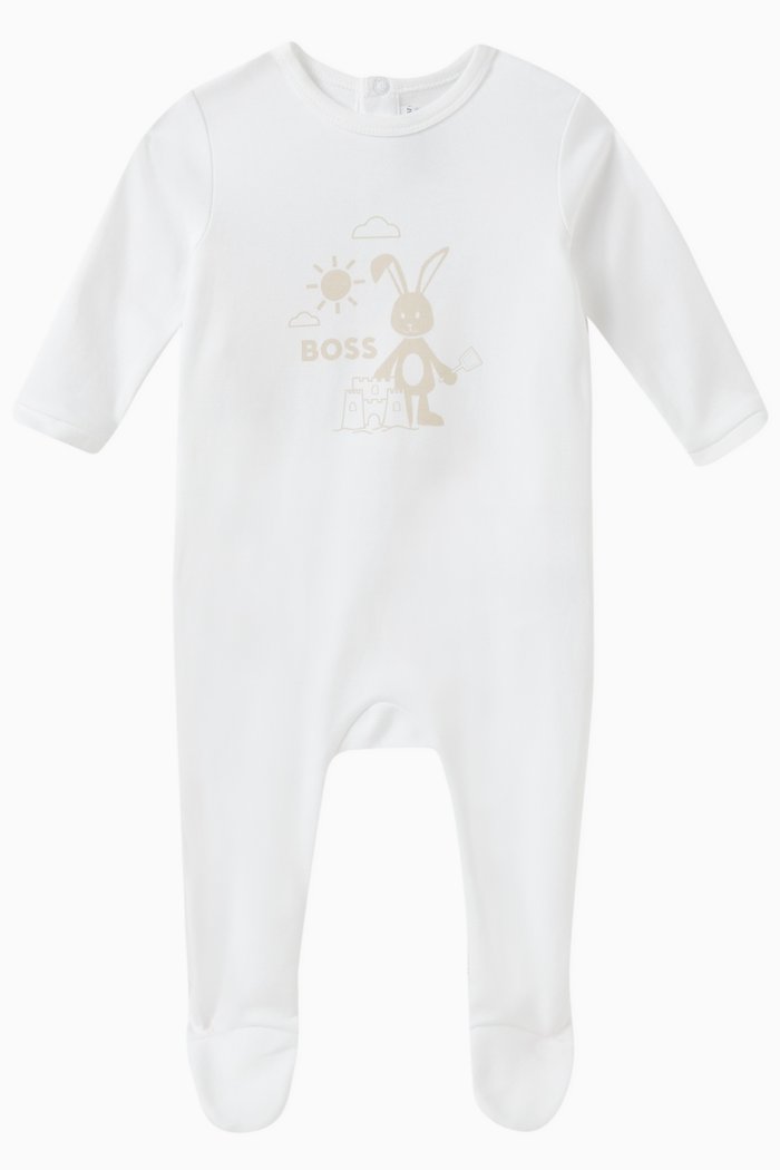 Logo Bunny-print Sleepsuit in Cotton, White