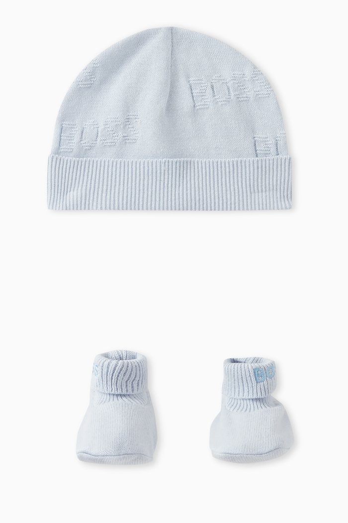 

Intarsia Knit Hat and Booties in Cotton, Blue
