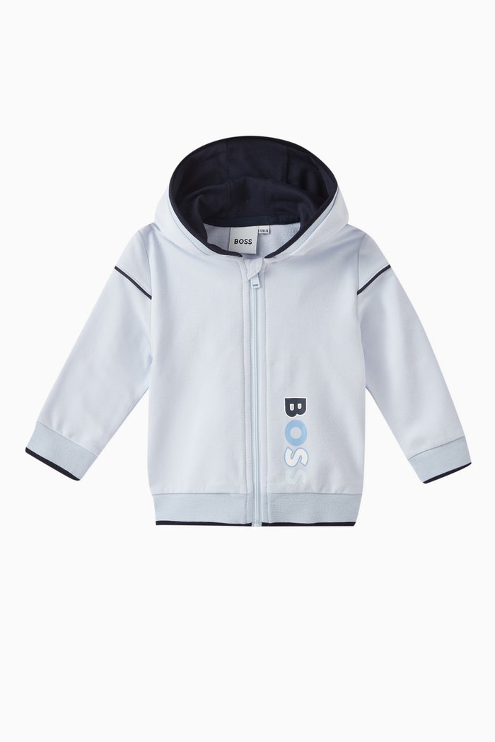 

Graphic Logo Print Hoodie in Stretch Cotton Stretch, Blue