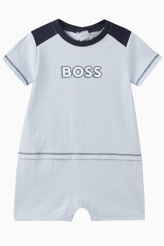 

Graphic Logo Print Romper in Cotton, Blue