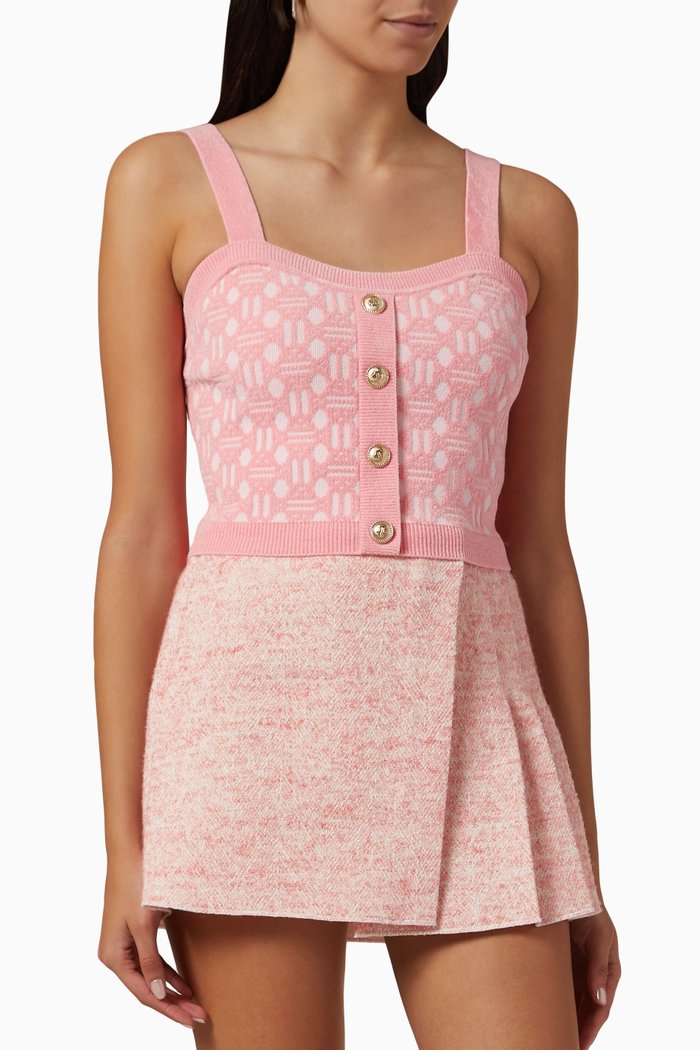Clover-print Crop Top in Knit, Pink