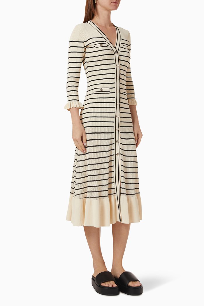 

Long Sailor-striped Dress in Viscose-blend Knit, Neutral