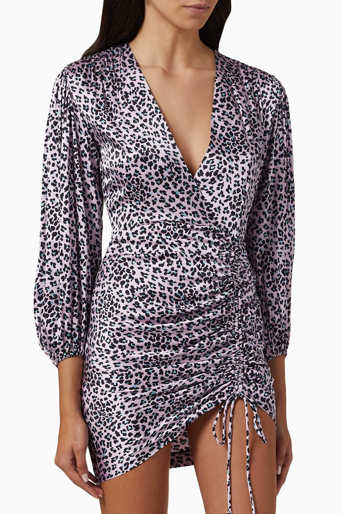 

Draped Leopard-print Mini Dress in Viscose, Pink