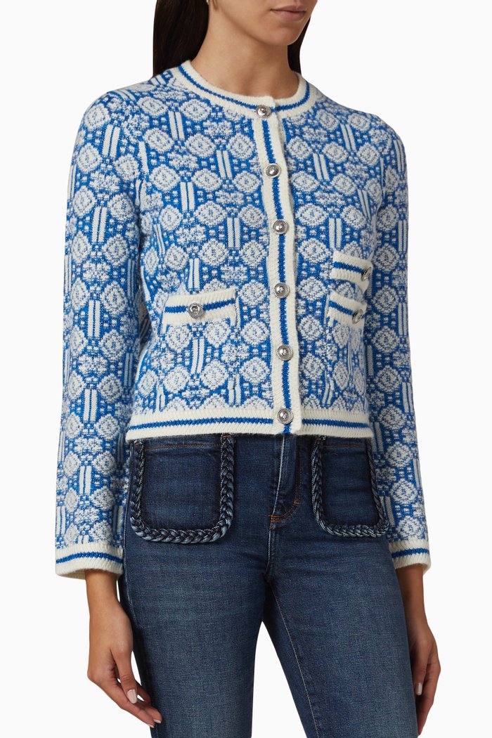 

Clover-print Cropped Cardigan in Jacquard-knit, Blue