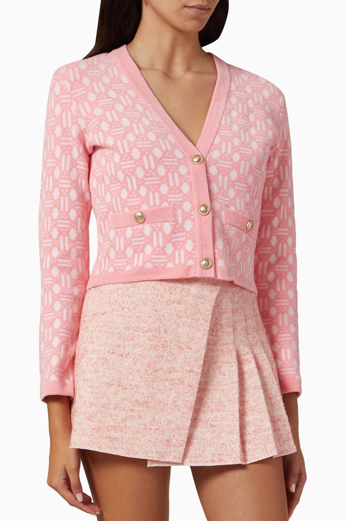 

Clover-print Cropped Cardigan in Jacquard-knit, Pink