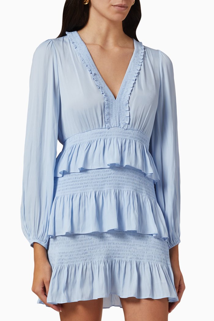 

Ruffled Mini Dress in Recycled Polyester, Blue