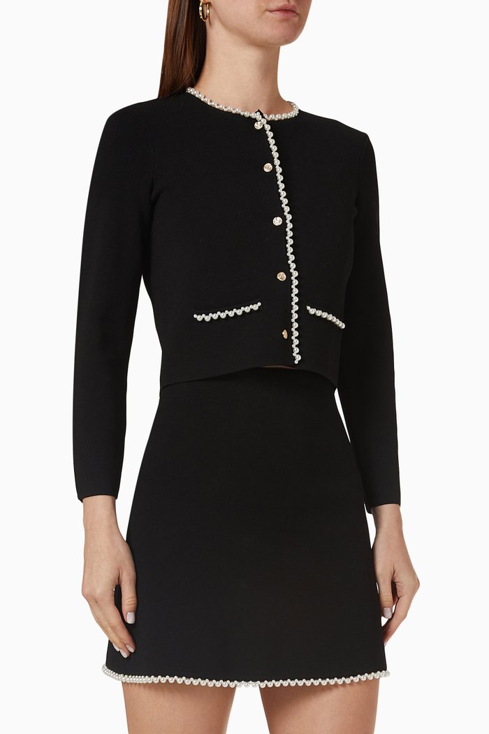 

Beaded Cardigan in Viscose-blend Knit, Black
