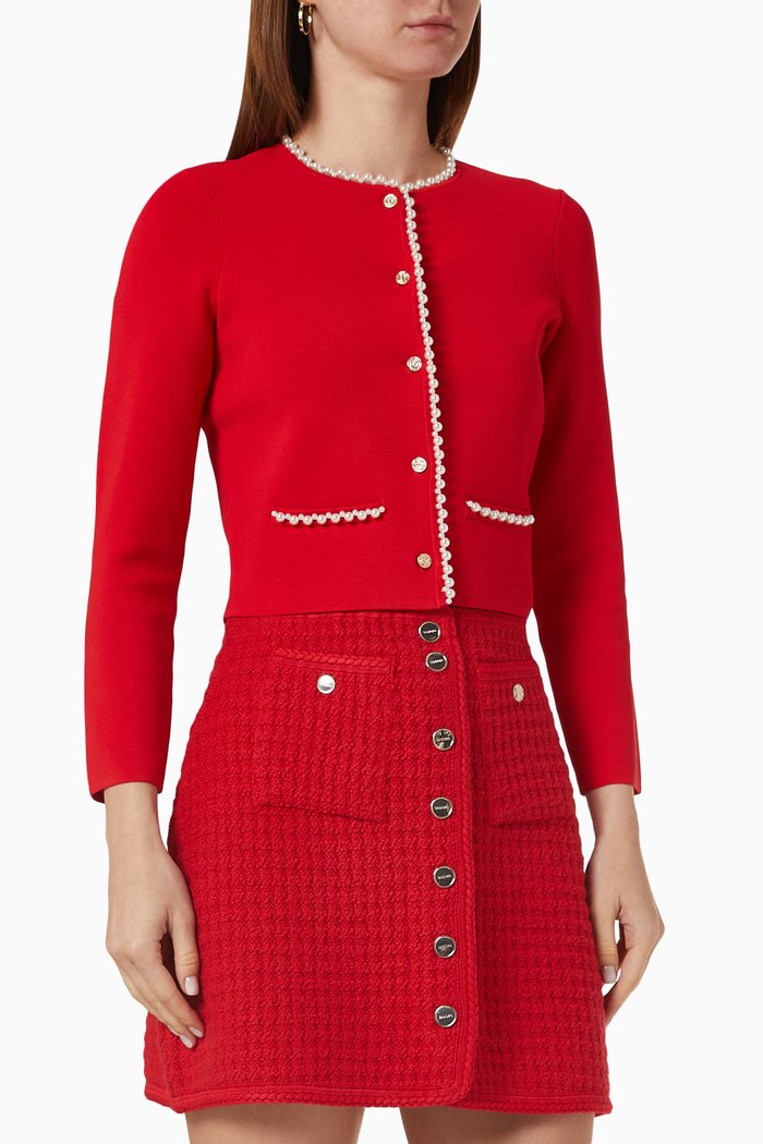 

Beaded Cardigan in Viscose-blend Knit, Red