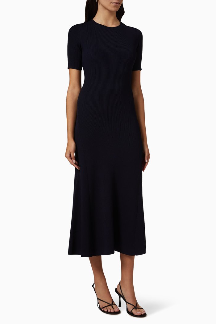 

Rolora Midi Dress in Ribbed-knit, Blue