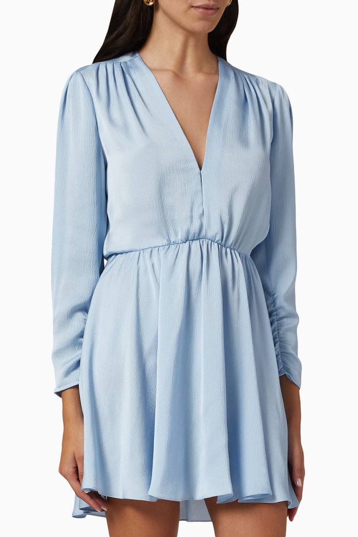V-neck Mini Dress in Crepe, Blue