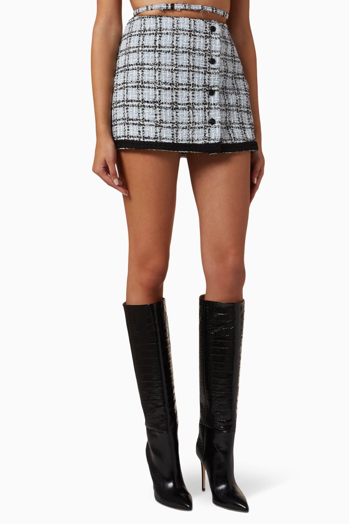 

Checked Mini Skirt in Tweed, Blue