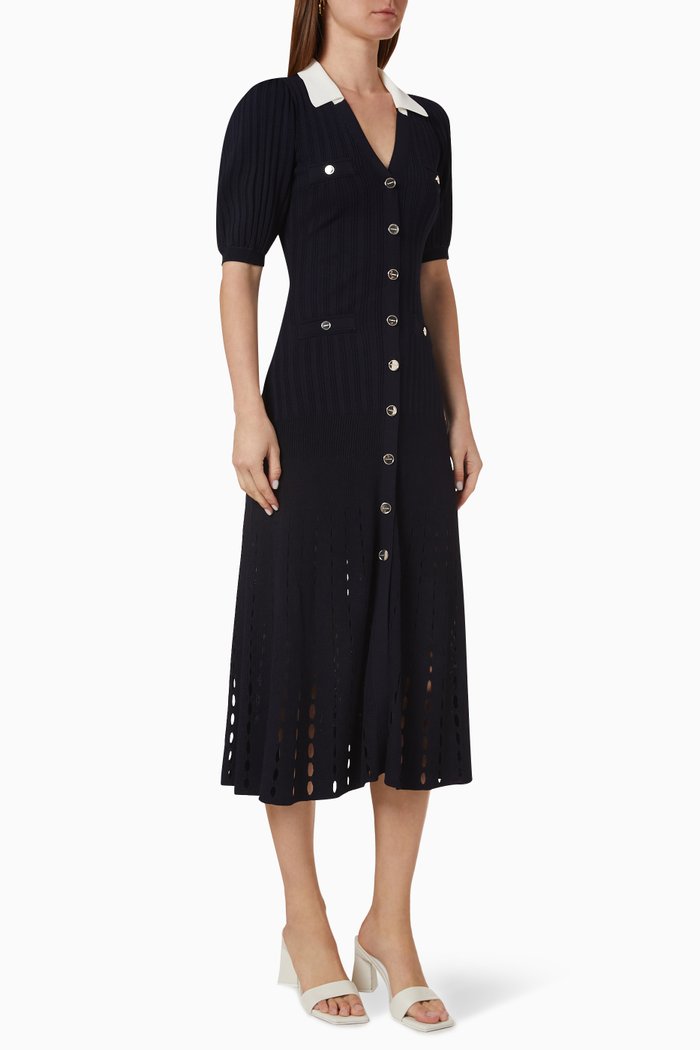 

Contrast Collar Midi Dress in Viscose-knit, Blue
