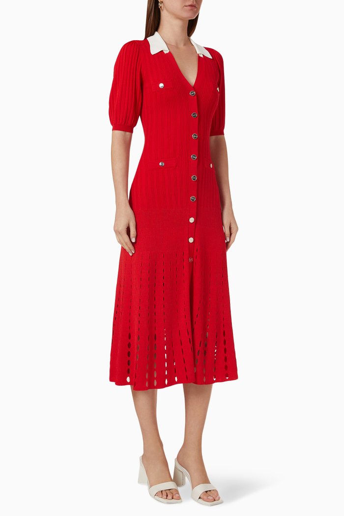 

Contrast Collar Midi Dress in Viscose-knit, Red